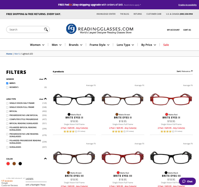 Men's Lighted LED Illuminated Eyeglasses - ReadingGlasses.com